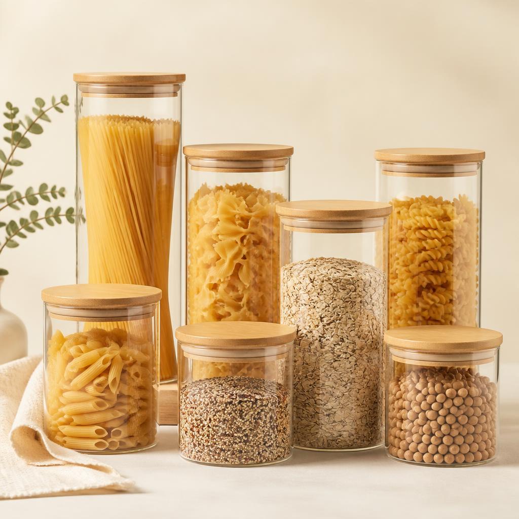Glass Pantry Canisters with Bamboo Lids