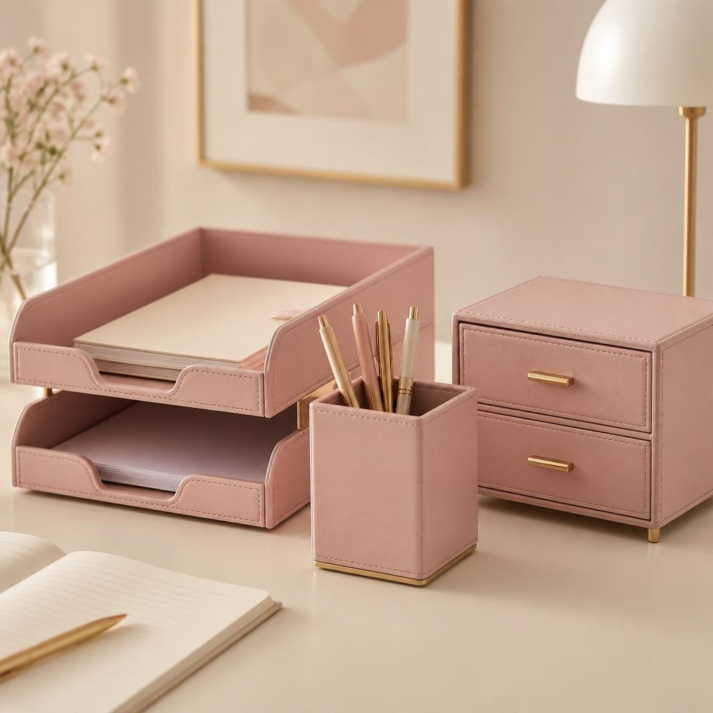 Blush Vegan Leather Desk Set