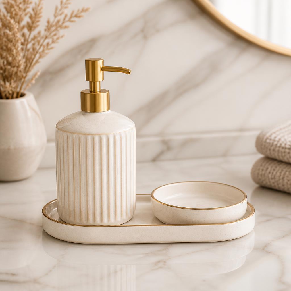 Ceramic Soap Dispenser & Tray Set